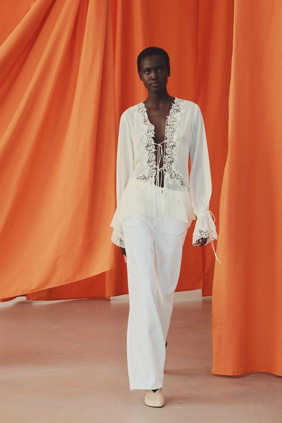 ZW COLLECTION LACE COMBINED BLOUSE | Zara UK