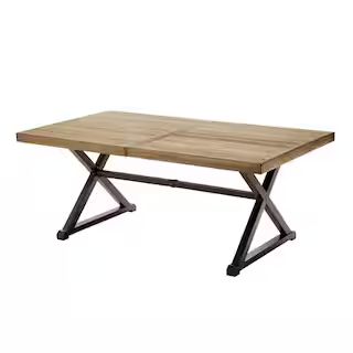 Mix and Match 72 in. Rectangular Metal Outdoor Dining Table with Farmhouse Trestle Base and Tile ... | The Home Depot