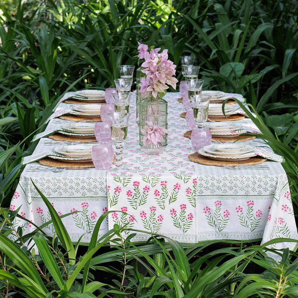 Phlox Pink Floral Table Runner | Hand-Printed Cotton Runner | Pomegranate