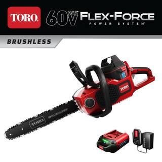 Toro 60-Volt Max Lithium-Ion Brushless Cordless 16 in. Chainsaw - 2.0 Ah Battery and Charger Incl... | The Home Depot