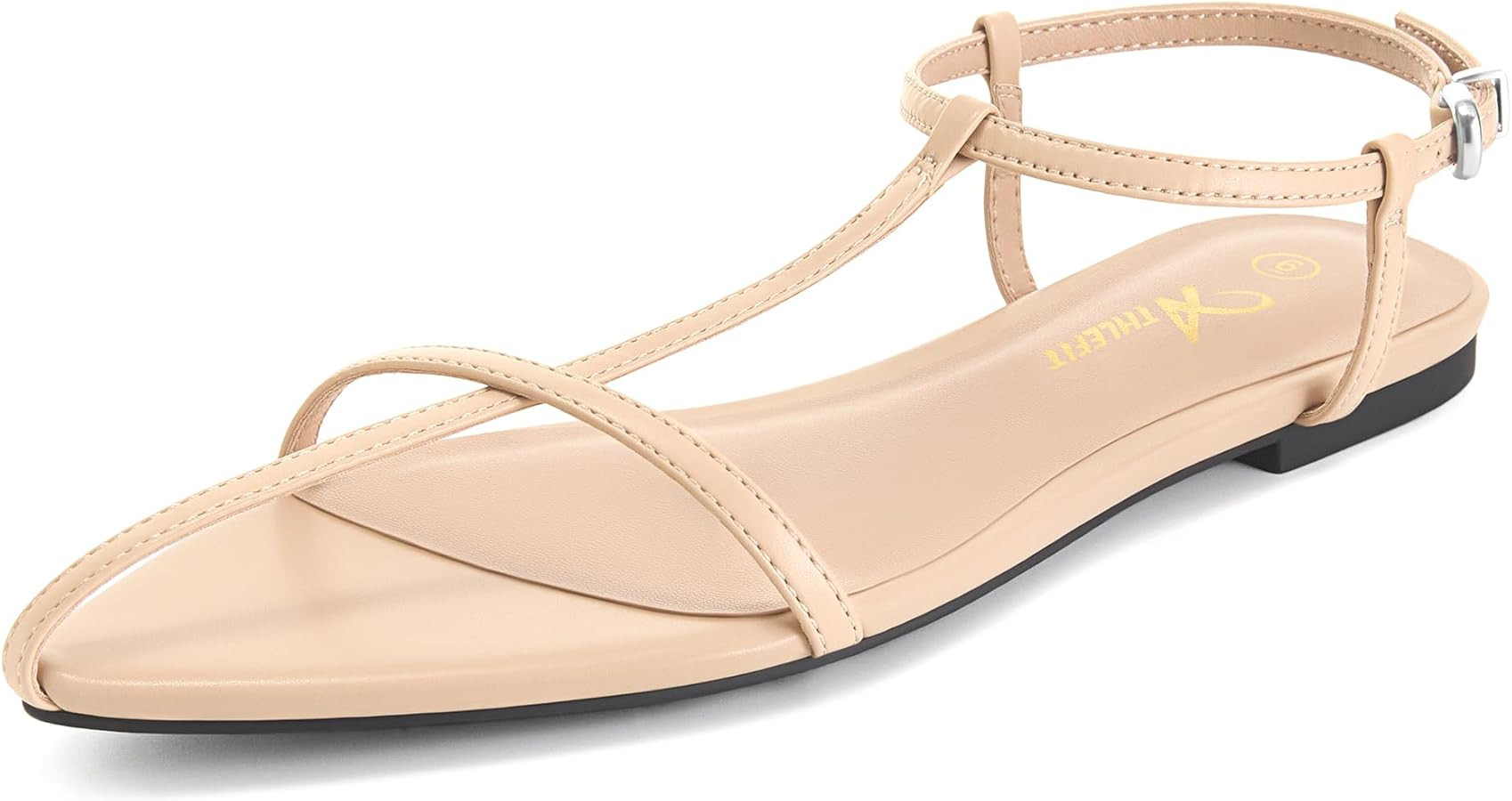 Athlefit Flat Sandals for Women Comfortable Buckle Strappy Sandals Pointed Open Toe Ankle Strap S... | Amazon (US)