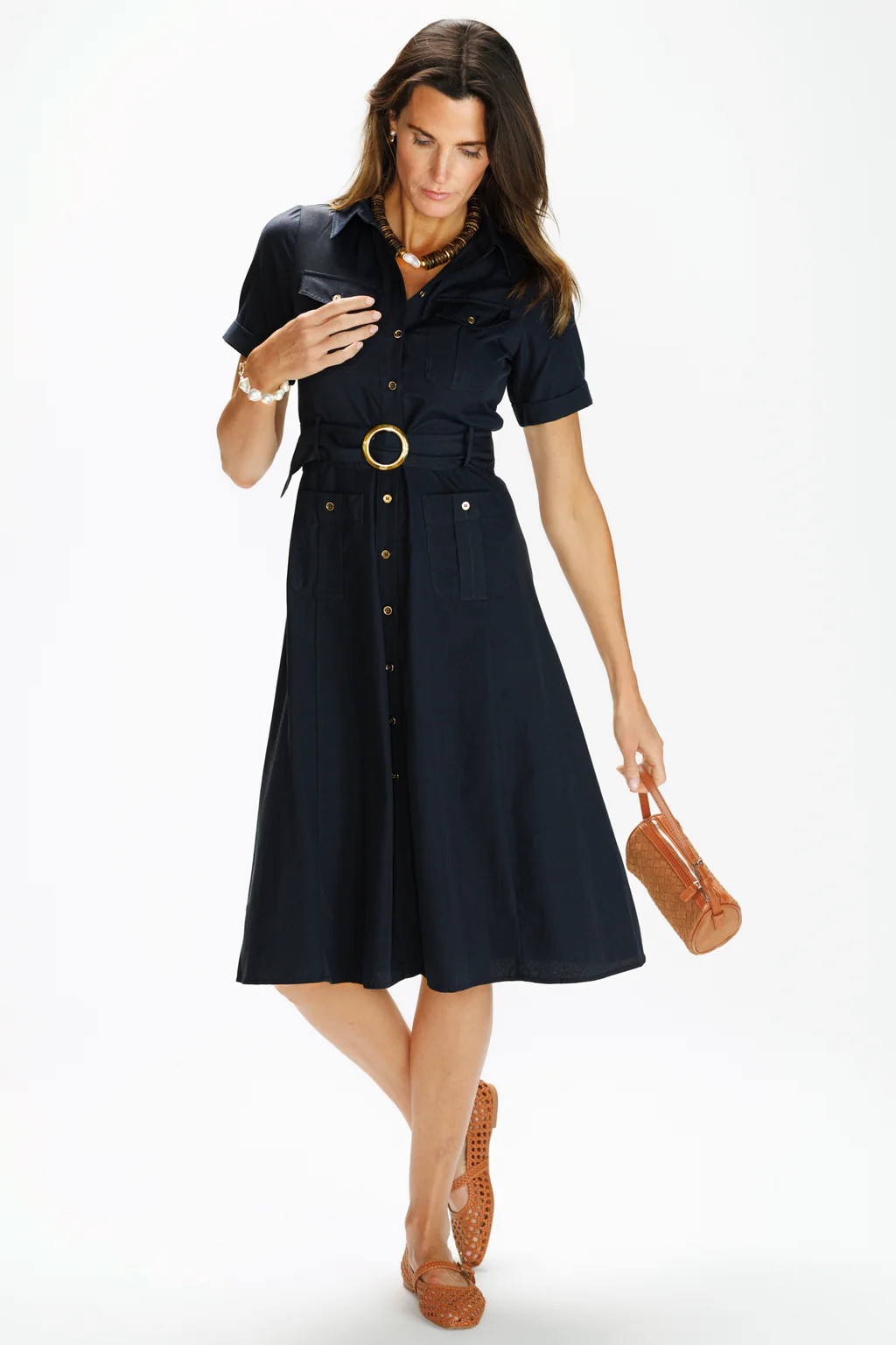 Juna Dress in Navy Silky Oxford | Duffield Lane