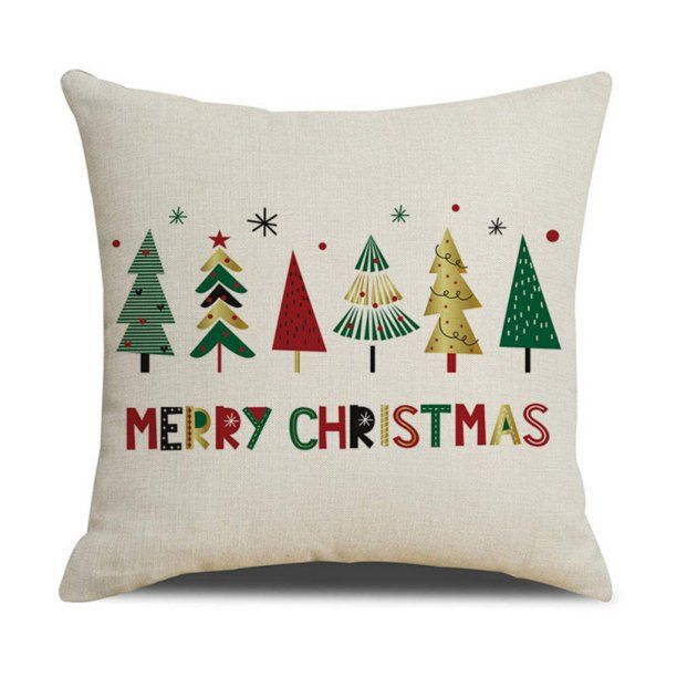 Merry Christmas Pillow Cover Cotton Linen Decorative Pillowcase Zipper Closure Holiday Home Decor... | Walmart (US)