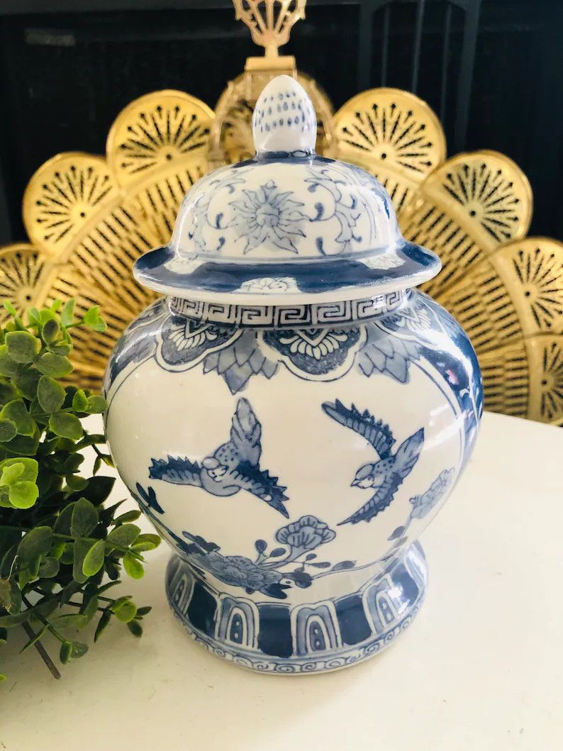 BLUE WHITE Ginger Jar, Chinoiserie Chic, Floral Sign, Asian Interior, 8.5” | Etsy (US)