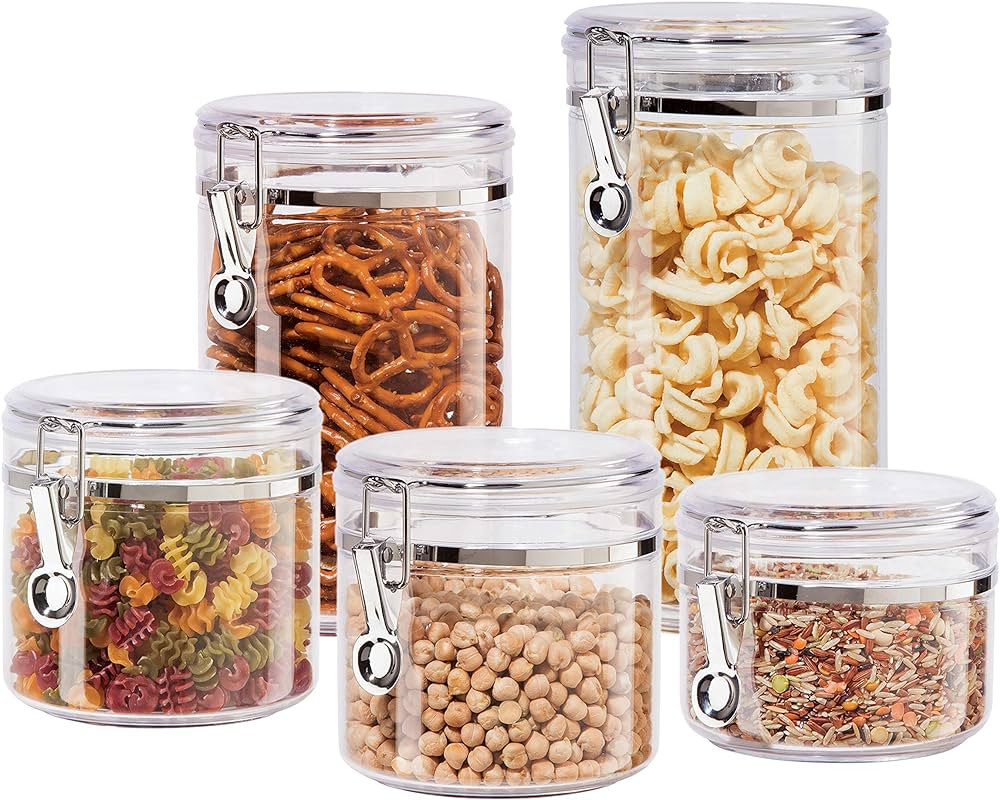 Oggi 5pc Clear Canister Set with Clamp Lids Airtight Containers in Sizes Ideal for Kitchen & Pant... | Amazon (US)
