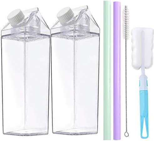 Corvelia 2 Pcs 500ml/17Oz Cute Leakproof Cleaar Milk Caoton Water Bottle Portable Drinkware Set | Amazon (US)