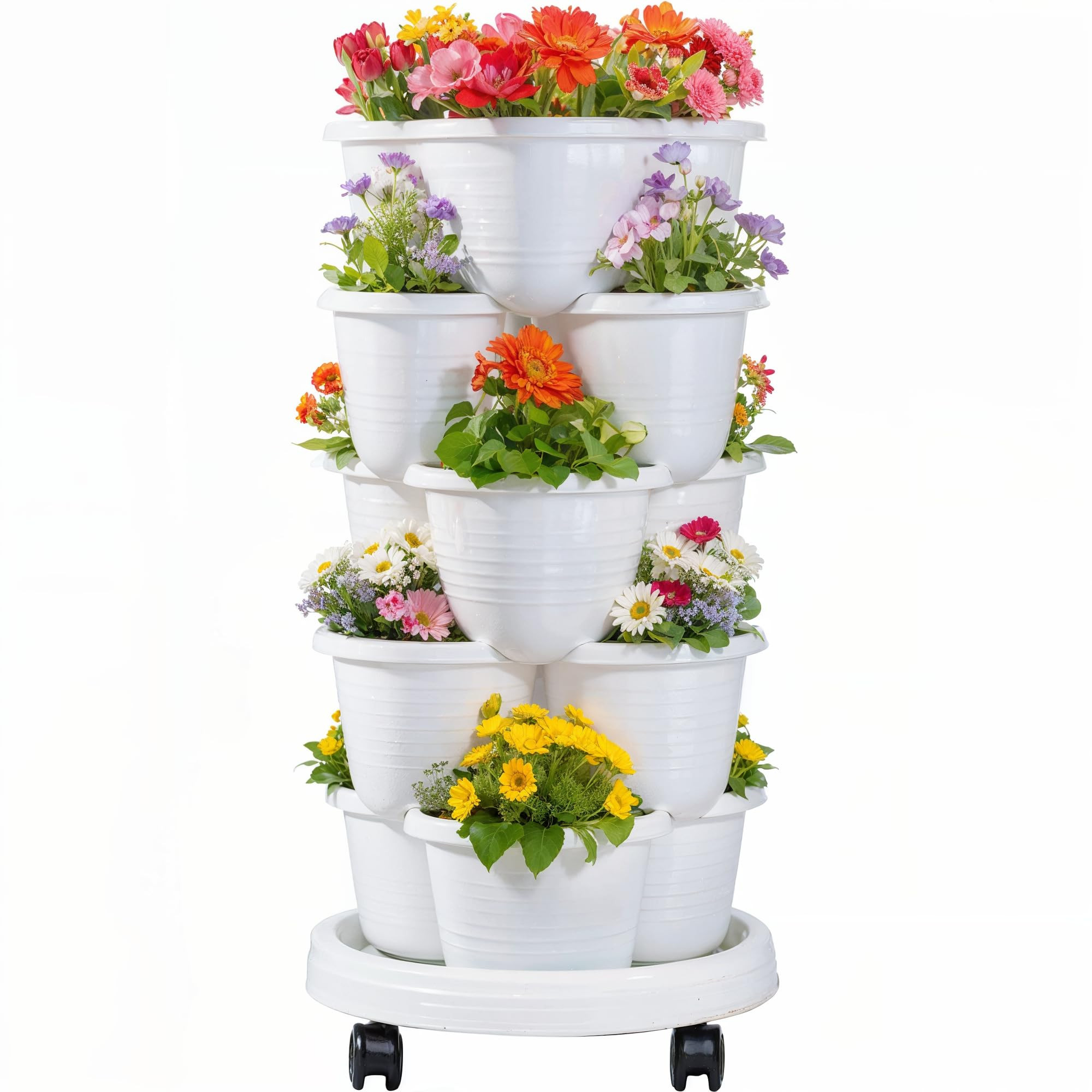 VECELO 5 Tier Vertical Garden Planter, Self Watering Stackable Planters with Wheels for Strawberr... | Amazon (US)