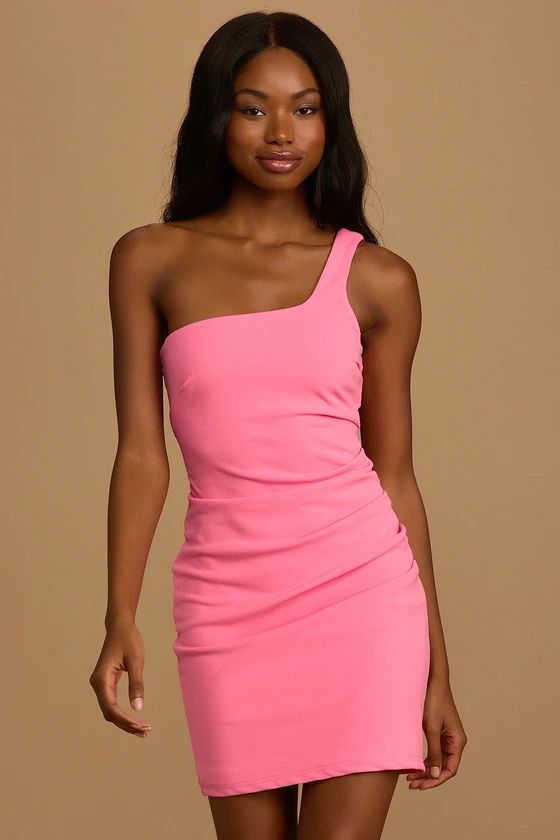 Style Strut Bright Pink One-Shoulder Bodycon Mini Dress | Lulus (US)
