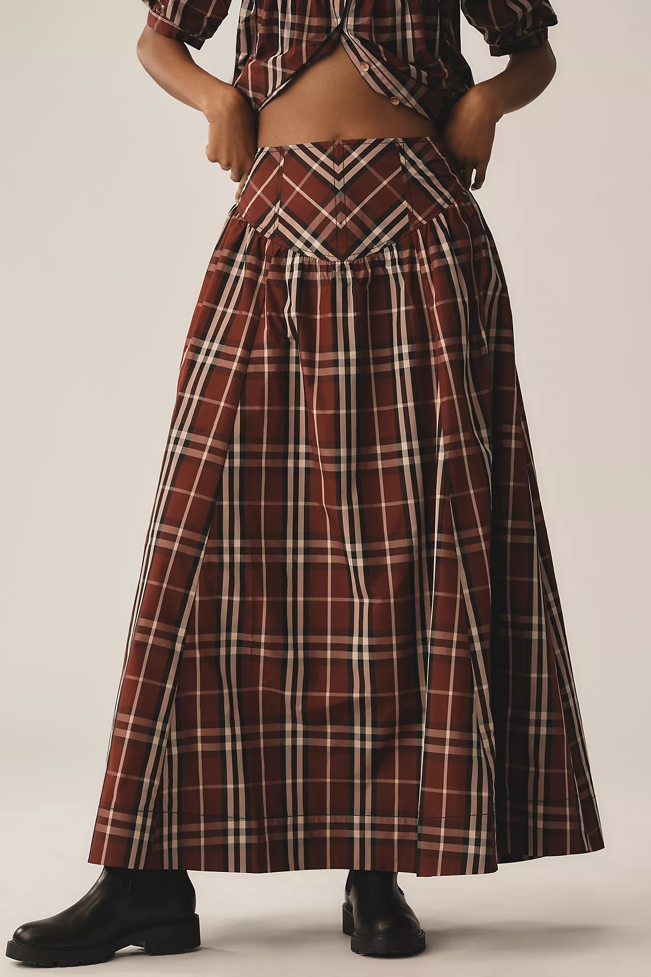 Maeve Drop-Waist Taffeta Maxi Skirt | Anthropologie (US)