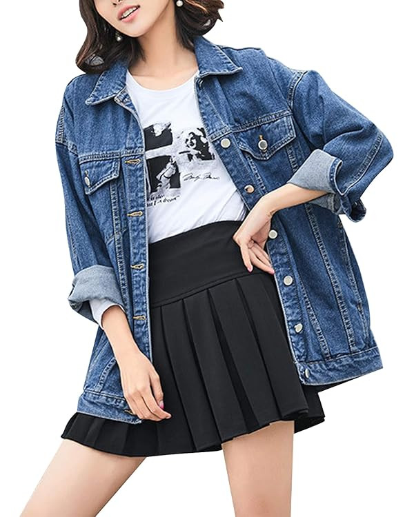 Omoone Women's Oversized Mid Long Denim Jacket Jean Biker Coat | Amazon (US)