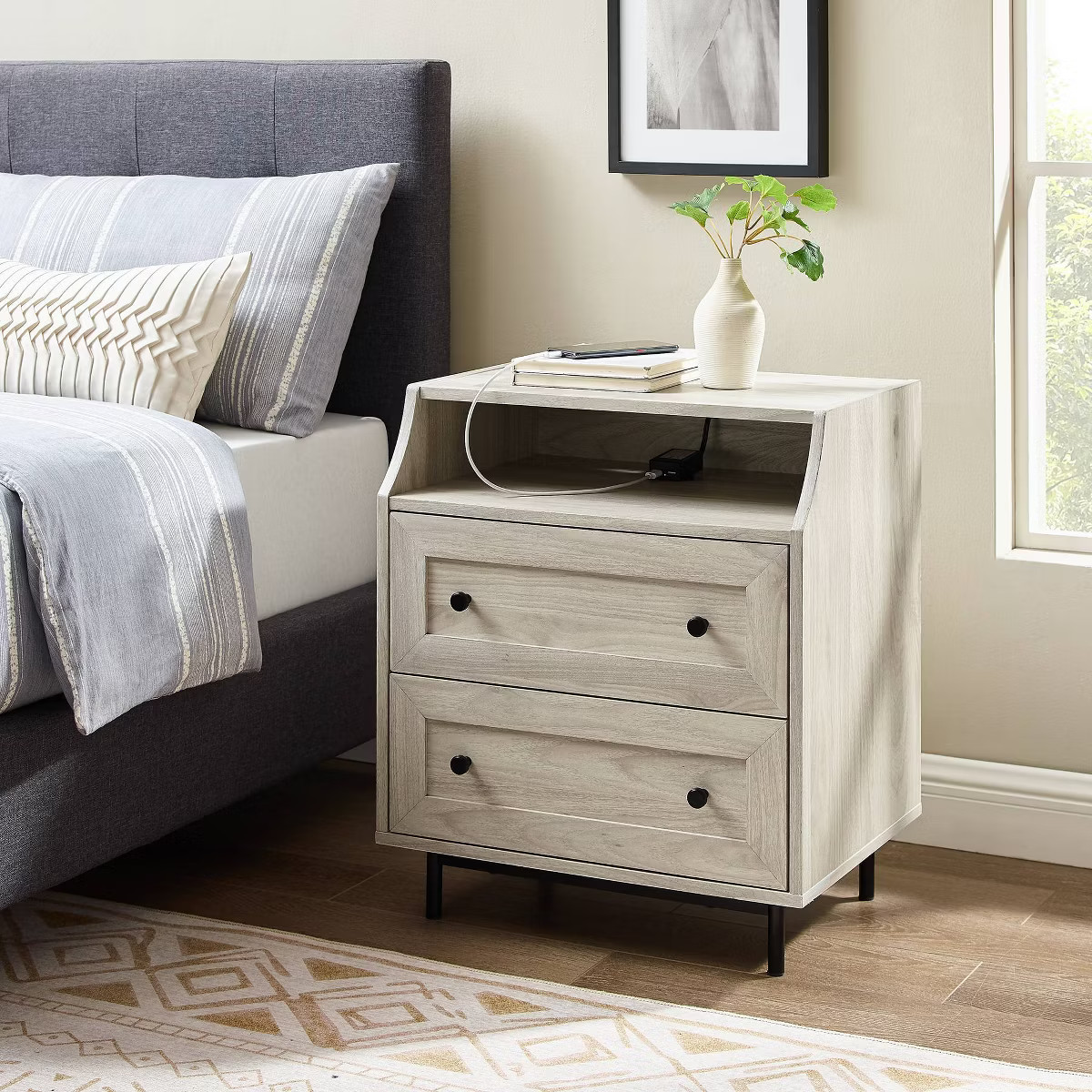 Transitional 2 Drawer Nightstand with USB Port - Saracina Home | Target