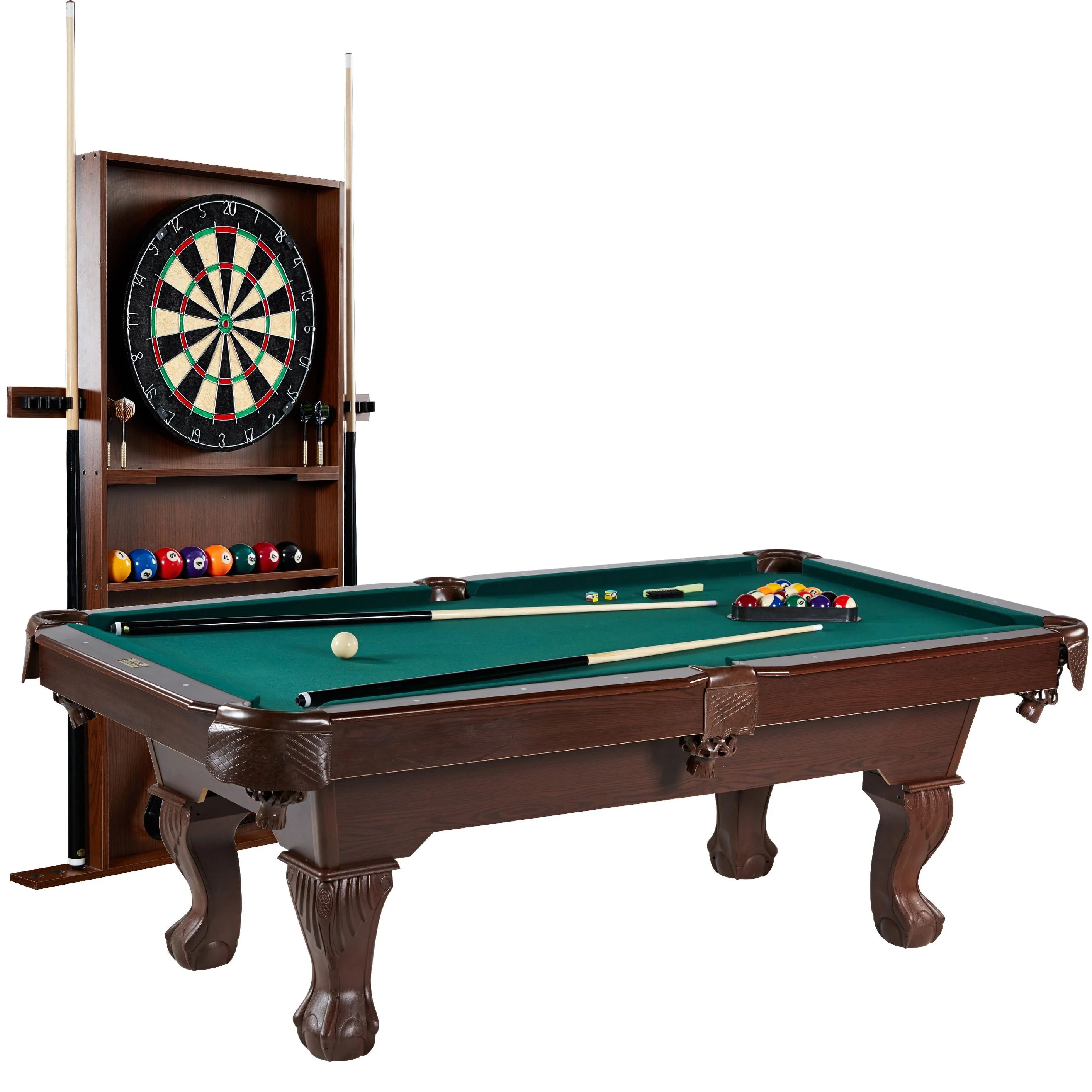7.5 ft Pool Table, Billiard Cue Rack, Dartboard Set, Green, by Barrington Billiards Company | Walmart (US)