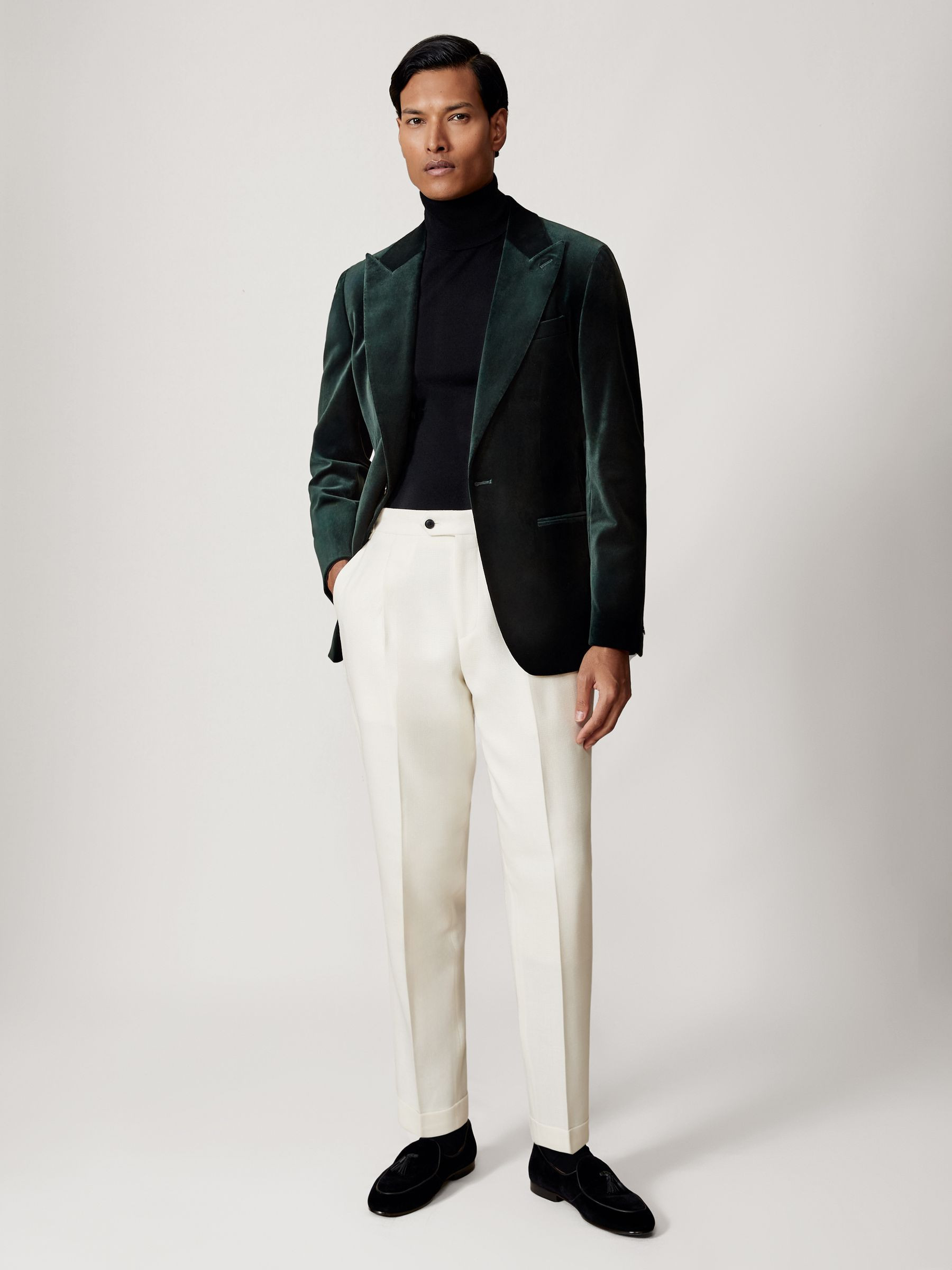Reiss Single-Breasted Velvet Blazer Tailored-Fit in Emerald Green | REISS | Reiss US