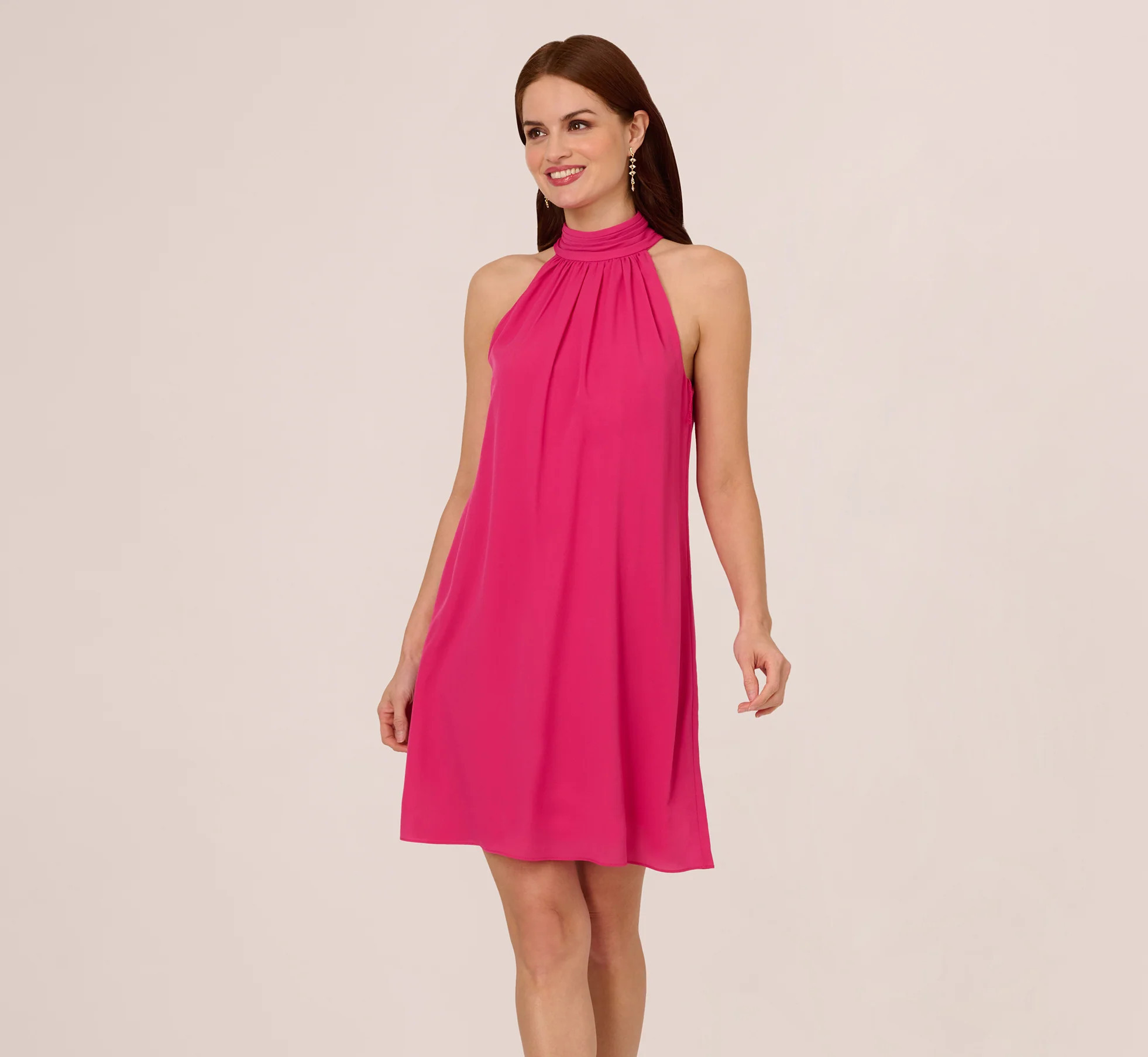 Chiffon Halter Trapeze Dress In Hot Pink | Adrianna Papell