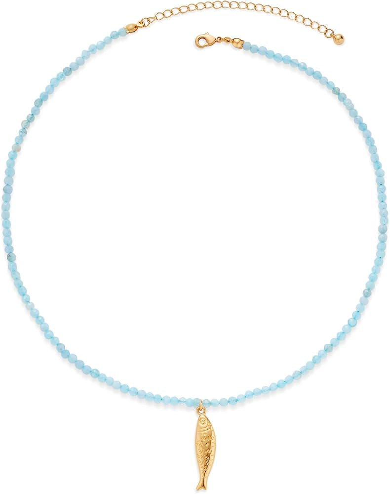 Boho Fish Necklace for Women - Colorful Crystal Chain Sardine Pendant Necklaces, Bohemian Beach J... | Amazon (US)