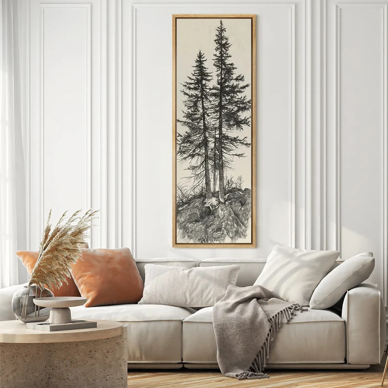 Framed Canvas Large Wall Art Prints Sketch Black Pine Tree Landscape Plant Artwork Illustrations ... | Etsy (US)