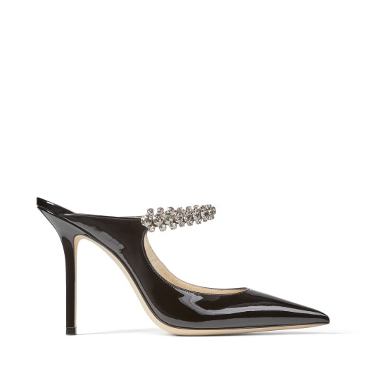 Black Patent Leather Mules with Crystal Strap | Jimmy Choo (US)