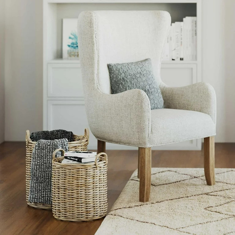 Mia Set of 2 Round Rustic Natural Brown Woven Rattan Storage Baskets by East at Main | Walmart (US)