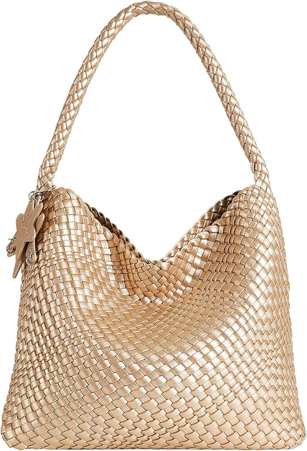Leather Woven Tote Bag, Vegan Leather Slouchy Hobo Bag for Women, Large Shoulder Handbag Woven Pu... | Amazon (US)