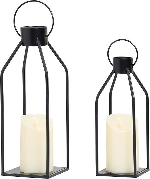 HPC Decor Modern Farmhouse Lanterrn Decor- Black Metal Candle for Summer Night- Lanterns w/Timer ... | Amazon (US)