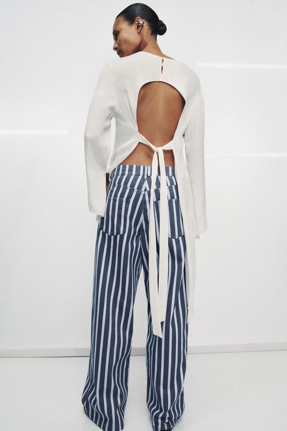 ZW COLLECTION MID-RISE STRIPED LOOSE FIT JEANS | Zara US