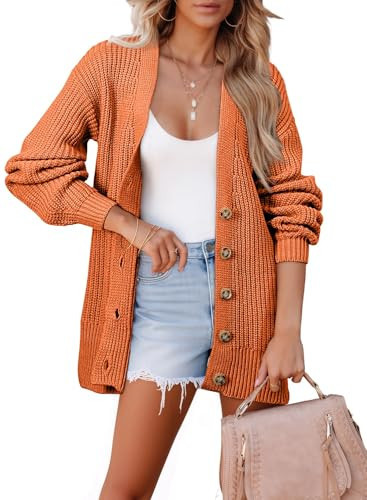 SHEWIN Women's Oversized Cardigans Long Sleeve Button Down Open Front Lightweight Cardigans Soft Chunky Cardigan Sweaters for Women Gold Flame XX-Large | Amazon (US)
