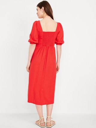 Linen-Blend Button-Front Midi Dress | Old Navy (US)