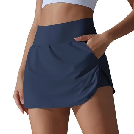 Women's High Waist Athletic Skort with Pockets Lightweight, Quick-Dry Tennis Skirt for Running, Golf, Workout, Navy Blue | Walmart (US)