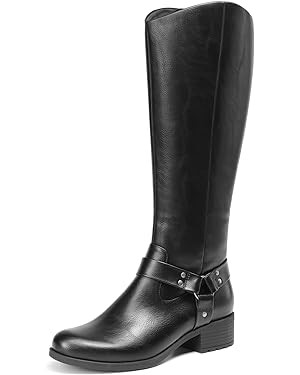 DREAM PAIRS Boots For Women Knee High, Comfortable Pull On Side Zipper Buckle Riding Boots | Amazon (US)