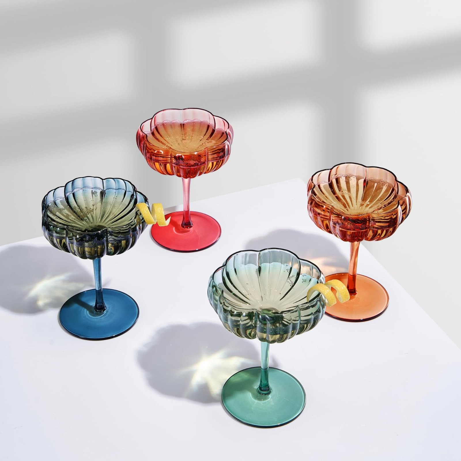 Khen Flower Modern Wavy Glass Coupes Martini, Champagne & Cocktail Coupes - Set of 4-7.7 oz Color... | Amazon (US)