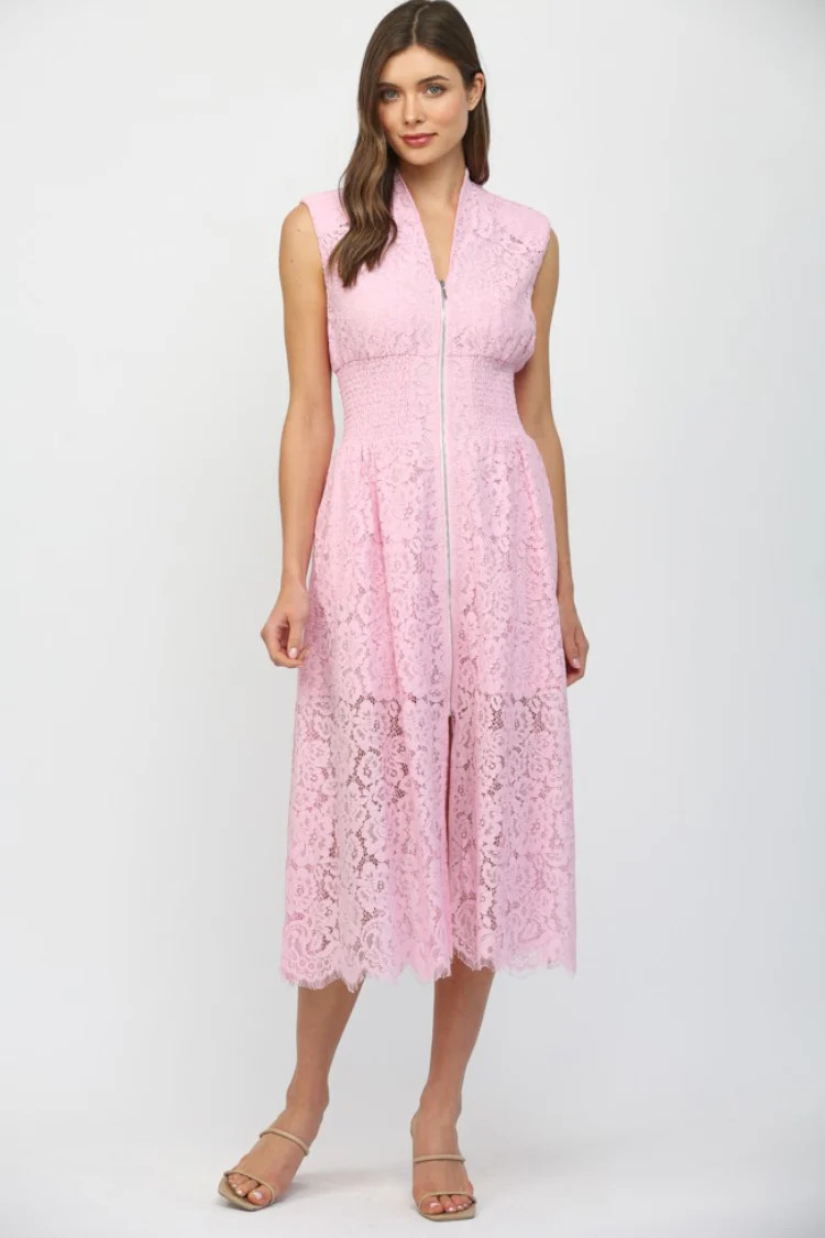 Lille Pink Lace Midi Dress | Confête