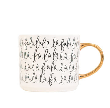 Fa La La La - Black, White, + Gold Handle Coffee Mug | Sweet Water Decor, LLC