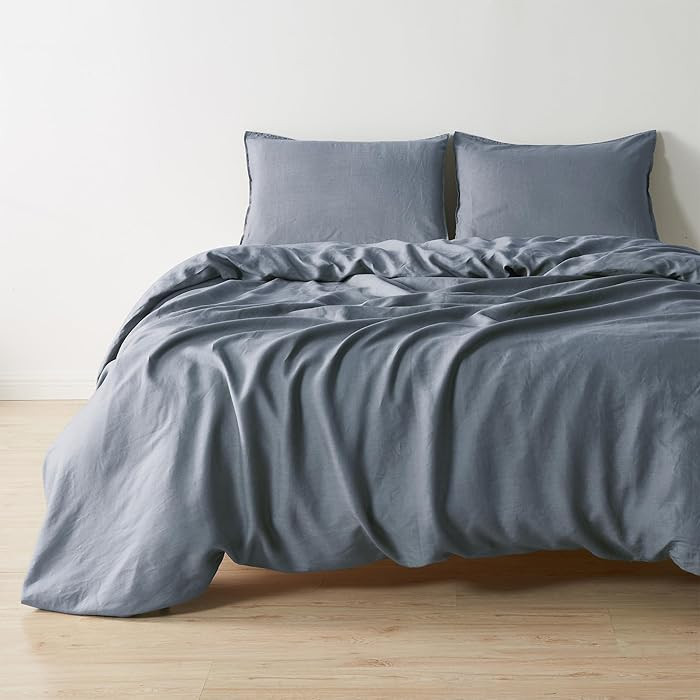 100% Pure European Flax Linen Duvet Set - 3 Pc King Size Duvet Cover with Shams - Breathable for ... | Amazon (US)