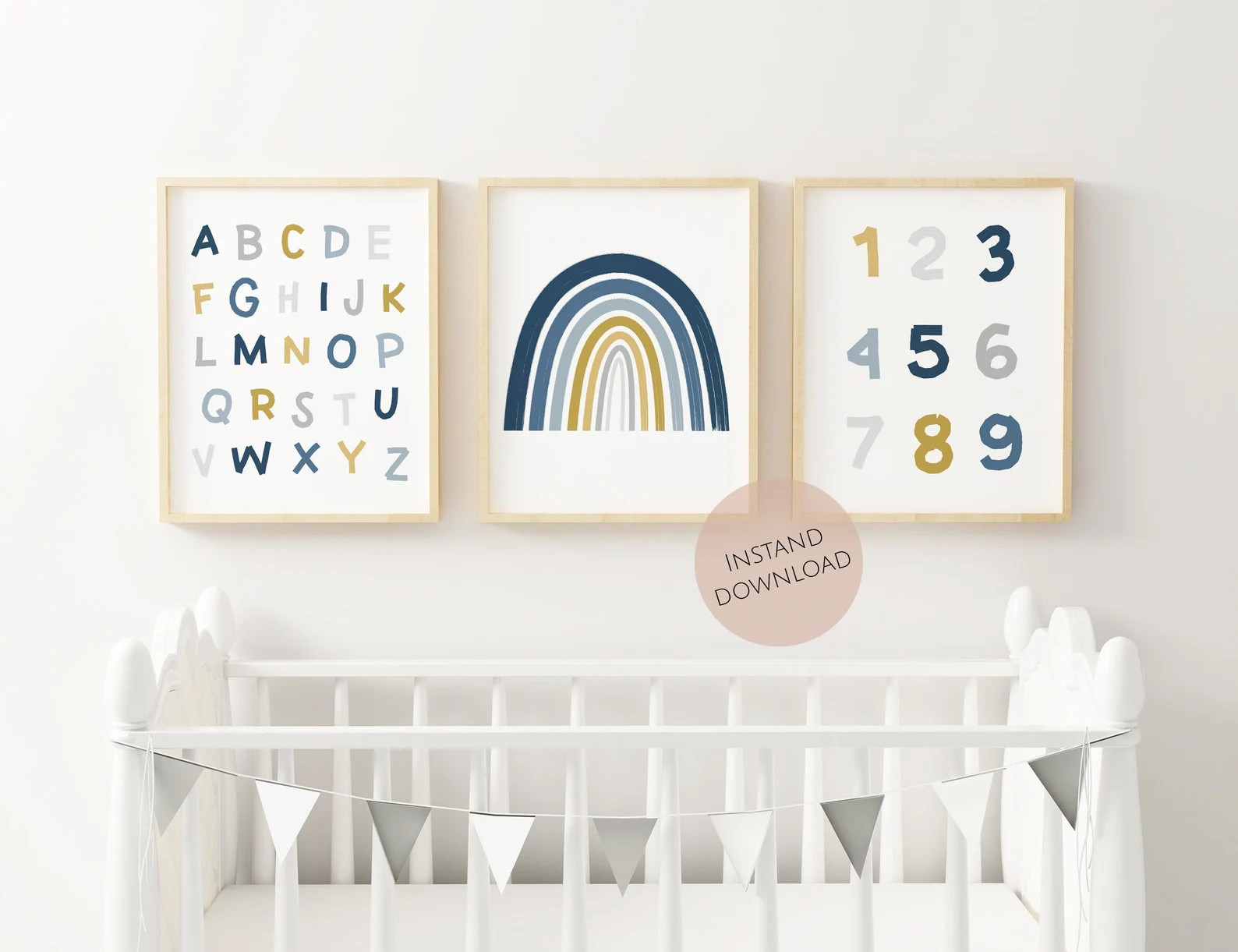 Blue 123 Alphabet and Rainbow Nursery Print - Modern Rainbow Nursery Baby Boy Print - Set of 3 Nu... | Etsy (US)
