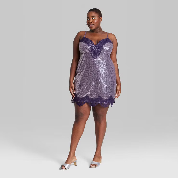 Women's Lace Trim Sequin Slip Dress - Wild Fable™ | Target