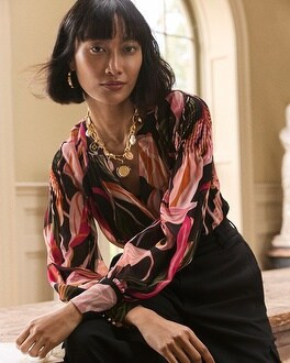 Pintuck Sleeve Orchid Print Blouse | Chico's