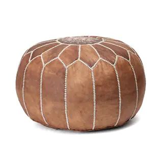 Handmade Moroccan Leather Filled Ottoman Brown Round Pouf | The Home Depot