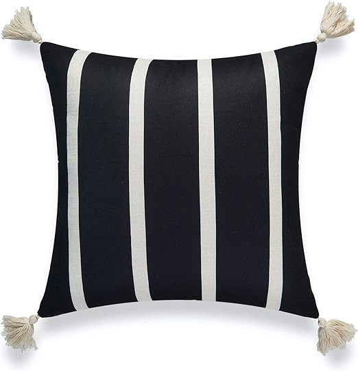 Hofdeco Modern Boho Moroccan Indoor Outdoor Pillow Cover ONLY for Backyard, Couch, Sofa, Black St... | Amazon (US)
