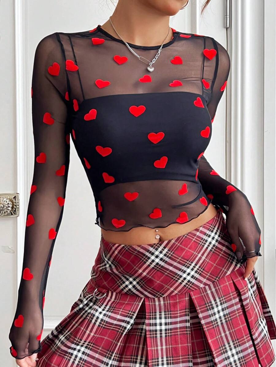 SHEIN EZwear Red Velvet Lady's Heart Shaped Plush Top | SHEIN