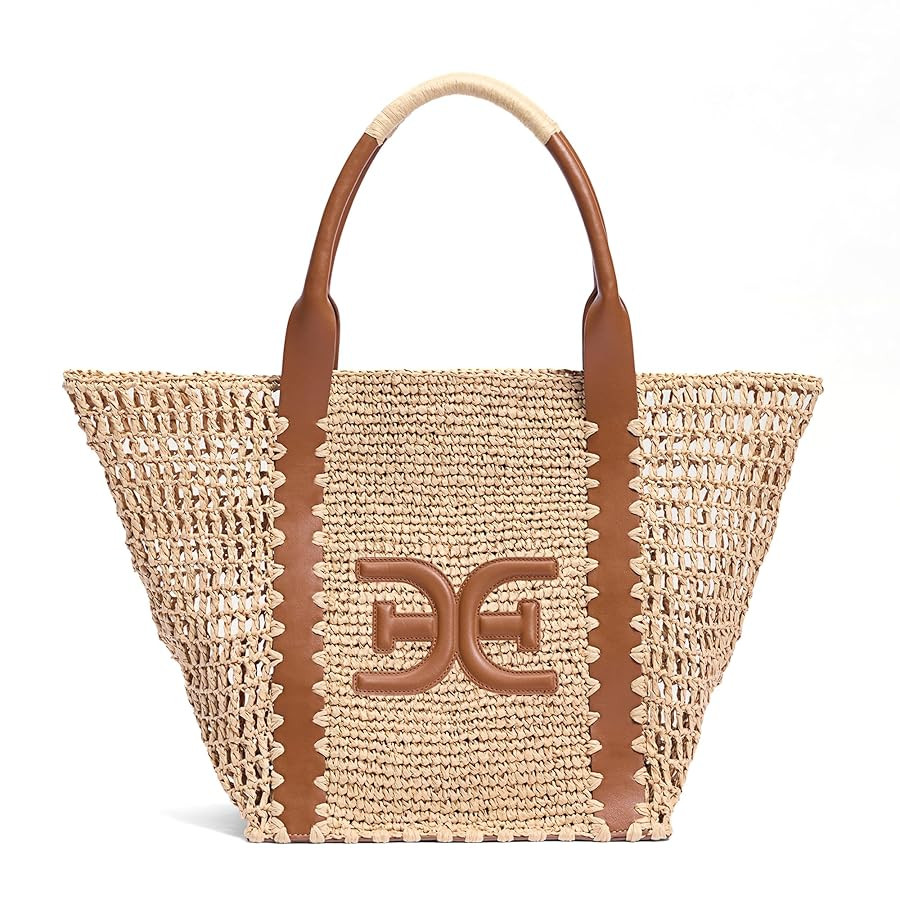 Sam Edelman Marley Raffia Collapsible Tote Bag Brown Mix | Amazon (US)