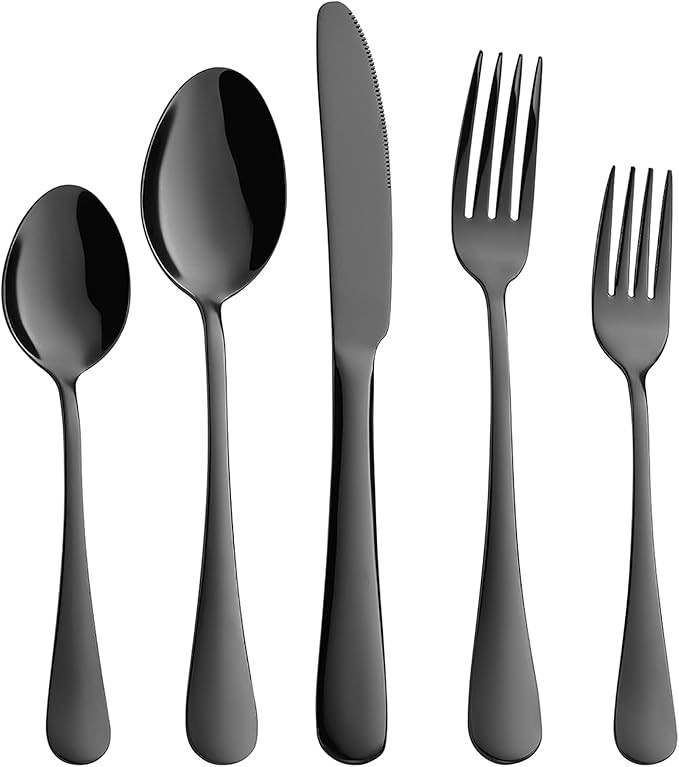 20-Piece Black Silverware Set, Devico Stainless Steel Flatware Cutlery Set, Metal Eating Utensils... | Amazon (US)