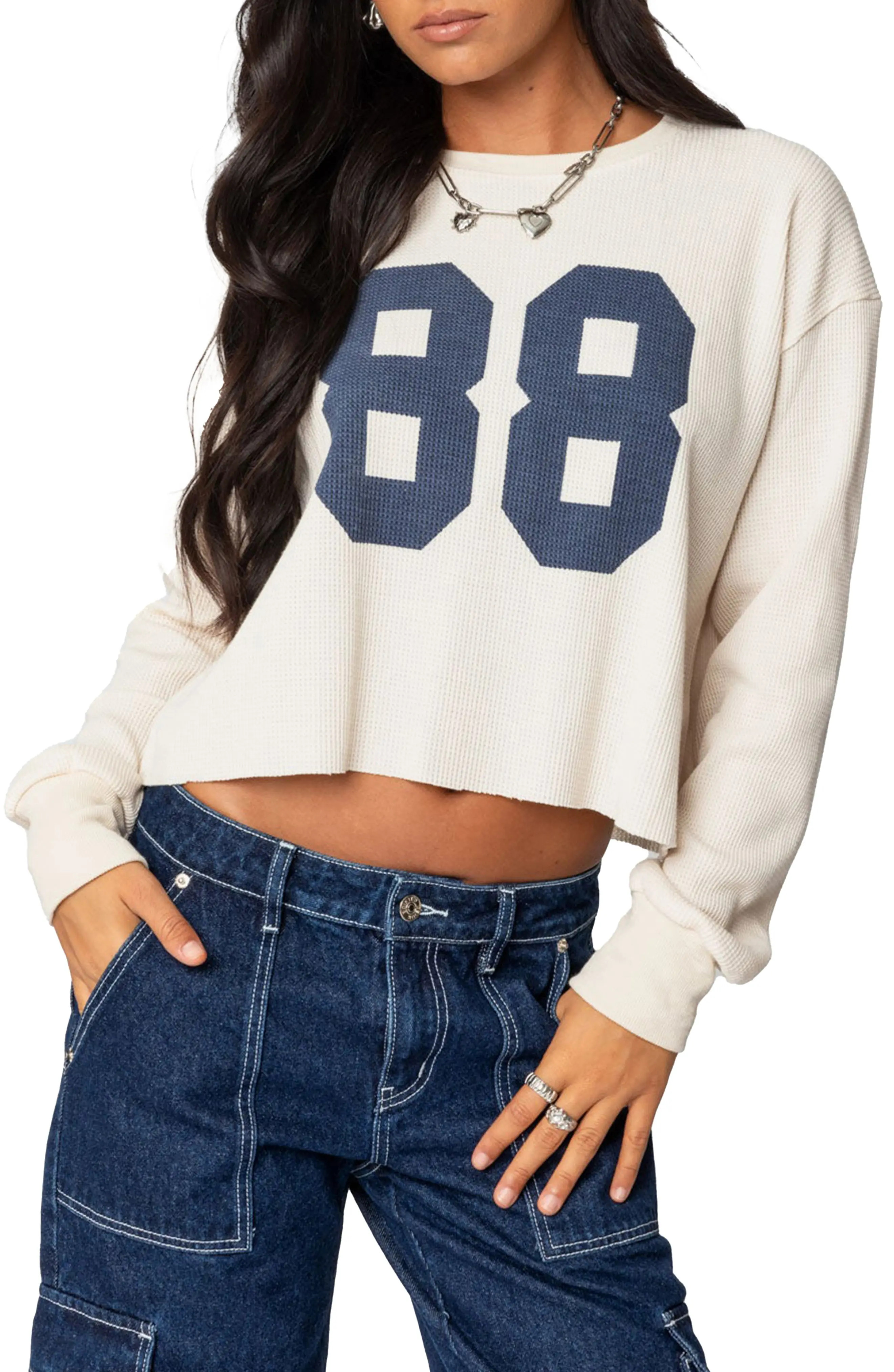 88 Crop Long Sleeve Waffle Knit Top (Women) | Nordstrom | Nordstrom