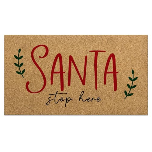 Tinideya 1 Pcs Christmas Welcome Coir Doormat 16.9 x 30.3 Inch Santa Funny Xmas Porch Decor Mat Non Slip Natural Fiber Coir Front Doormat Decor for Holiday Home Indoor Gift | Amazon (US)