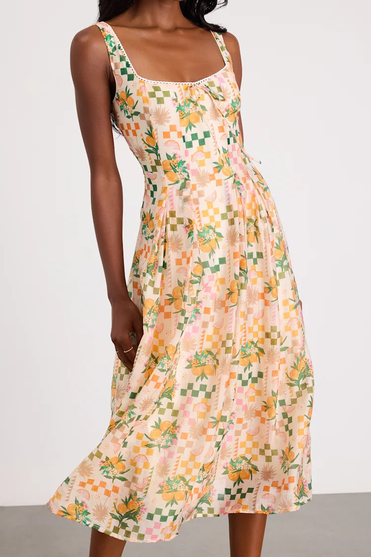 Anisa Cream Multi Print Sleeveless Midi Dress | Lulus
