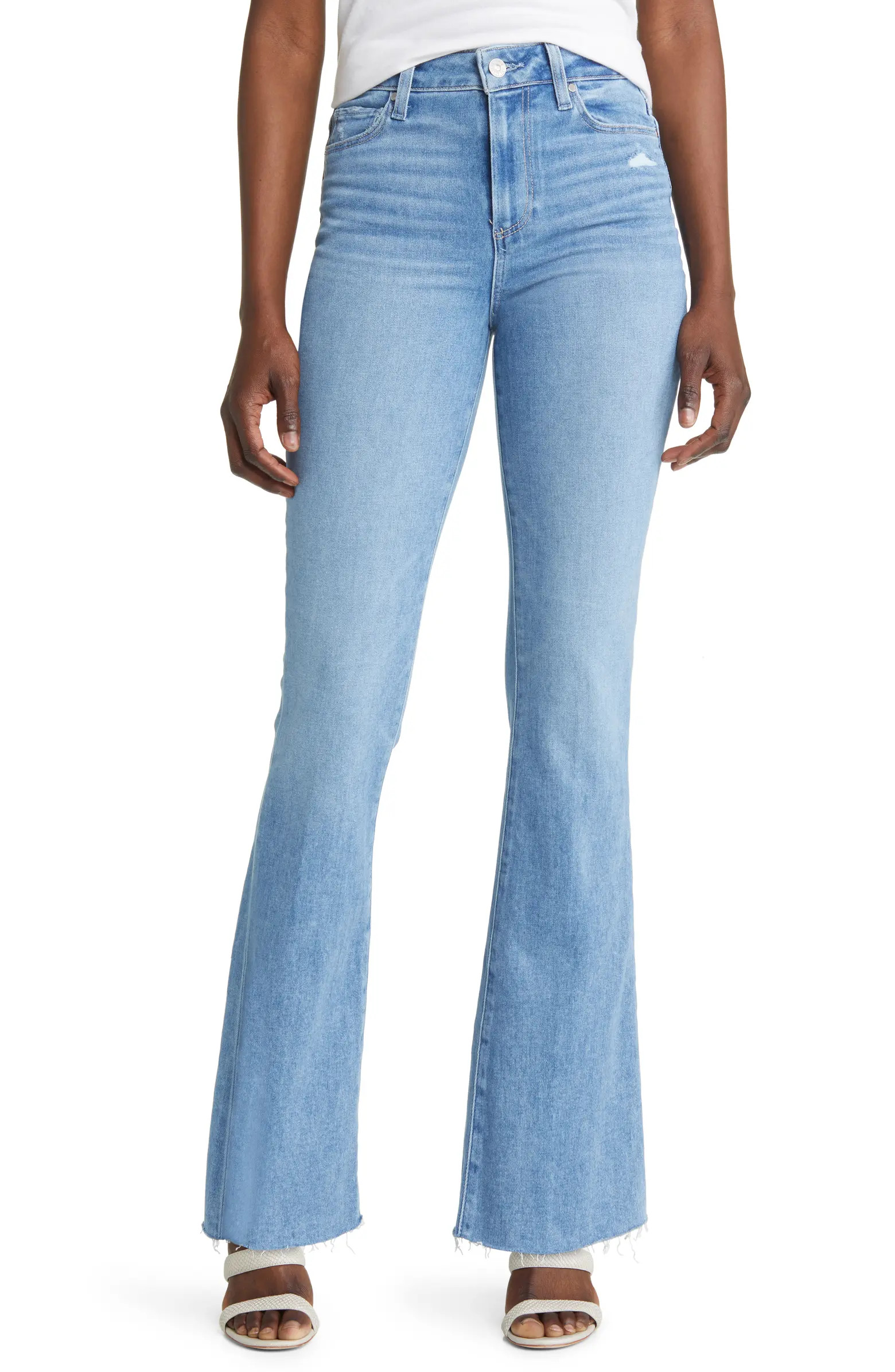 PAIGE Laurel Canyon High Waist Raw Hem Flare Leg Jeans | Nordstrom | Nordstrom