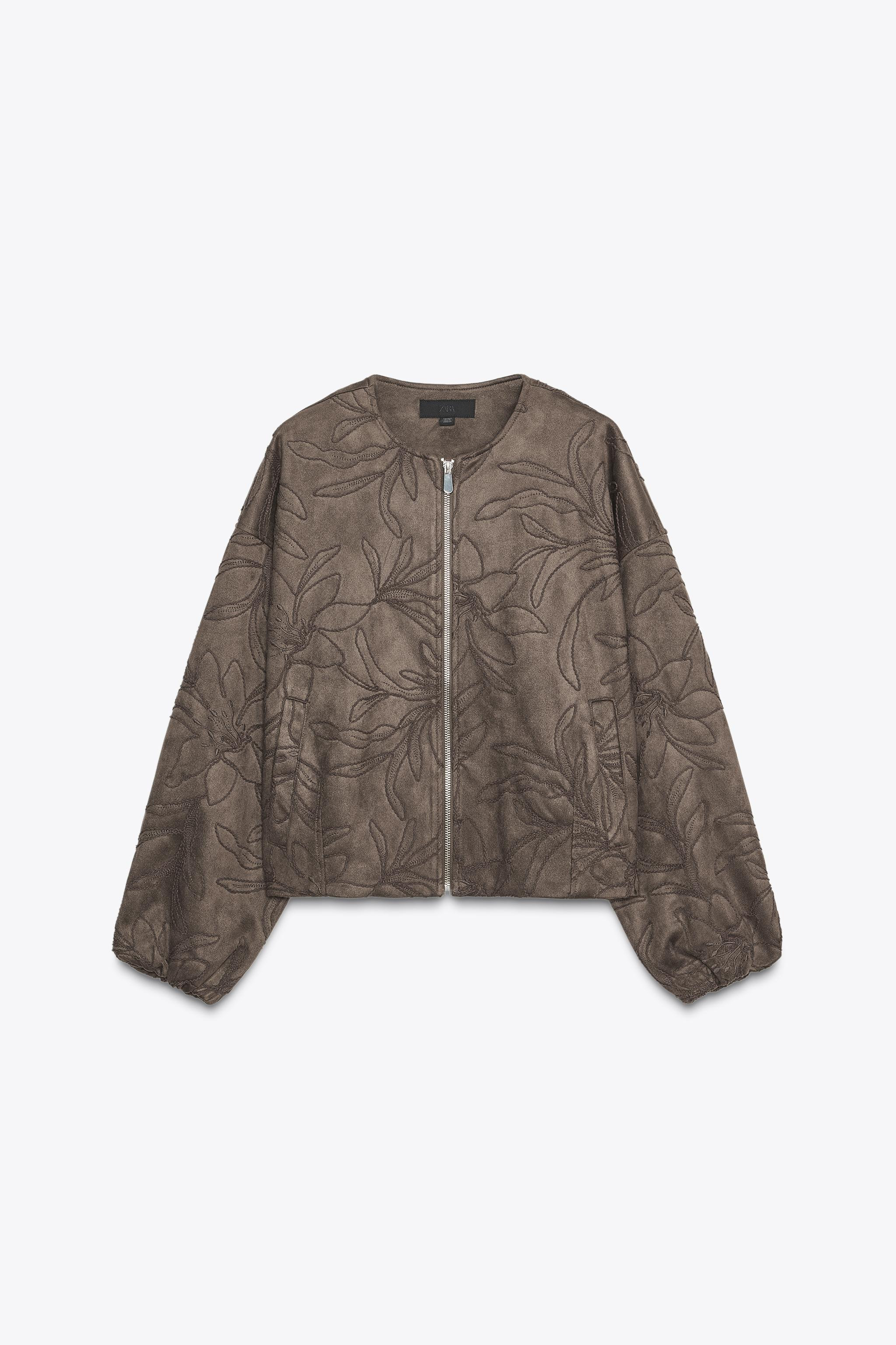 EMBROIDERED FAUX SUEDE BOMBER JACKET | Zara US