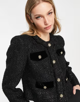 River Island boucle trophy blazer in black - part of a set | ASOS (Global)