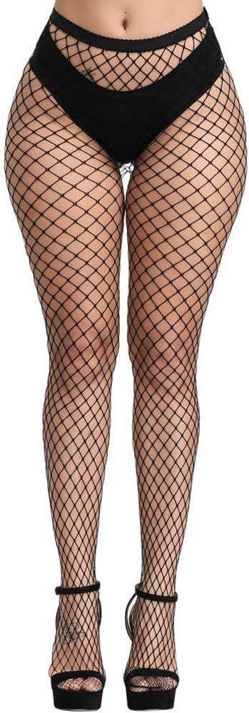 E-Laurels Womens High Waist Patterned Fishnet Tights Suspenders Pantyhose Thigh High Stockings Black | Amazon (US)
