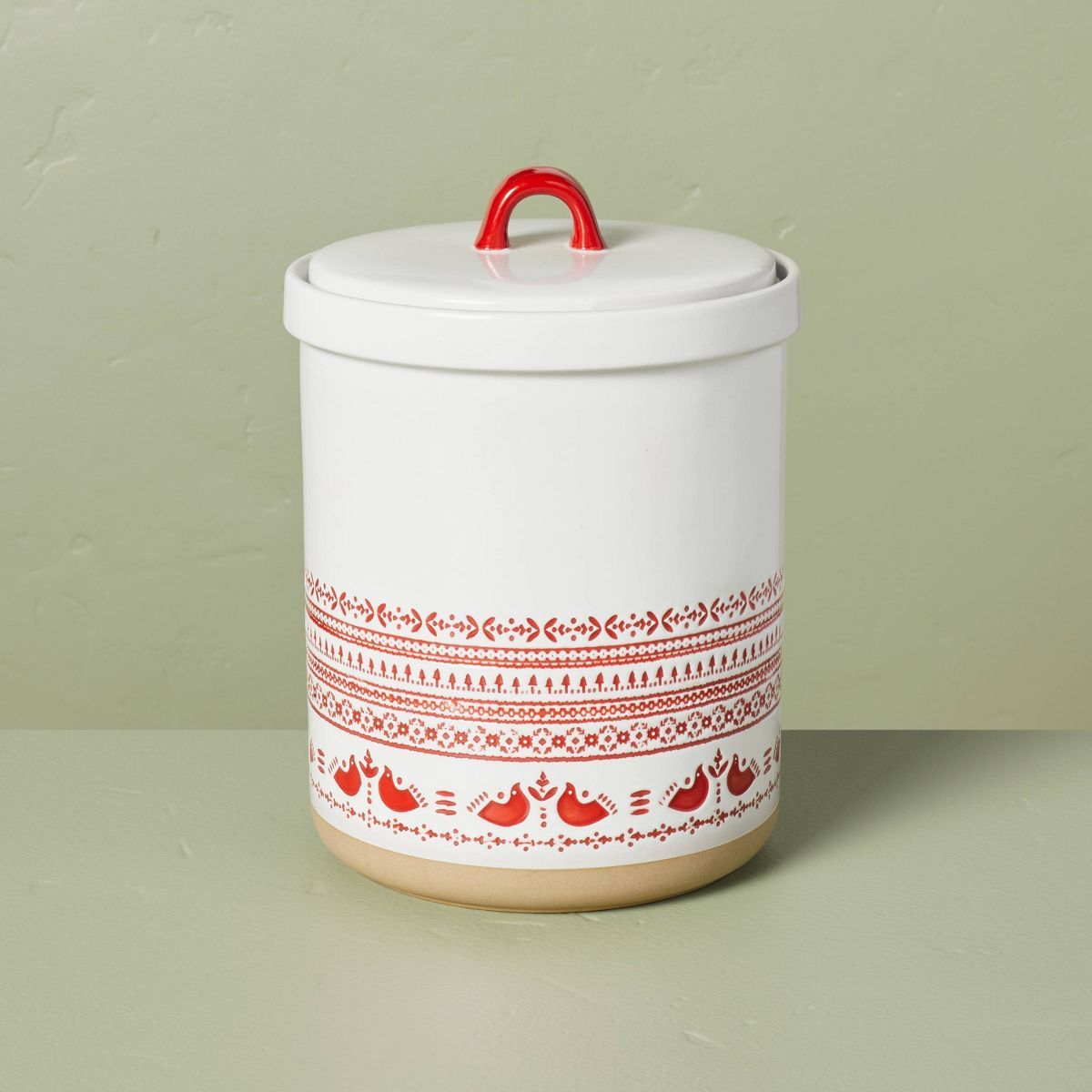 115oz Nordic Christmas Fair Isle Stoneware Cookie Jar Cream/Red - Hearth & Hand™ with Magnolia | Target