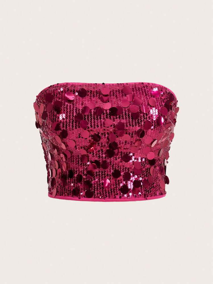 SHEIN ICON Y2K Glitter Bandeau Top, Sexy Clubwear Crop Top For Party | SHEIN